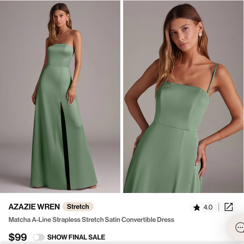 Azazie Wren in Matcha/Stretch Satin